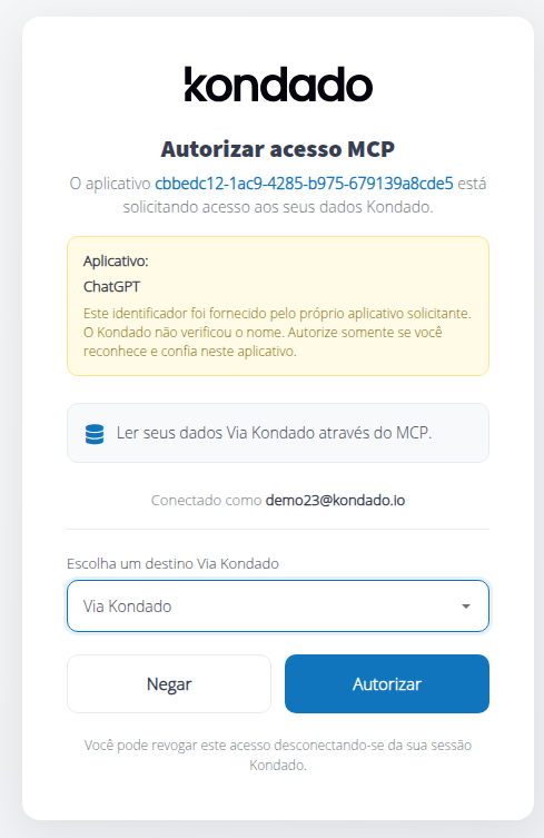 Authorize MCP access screen on app.kondado.com.br