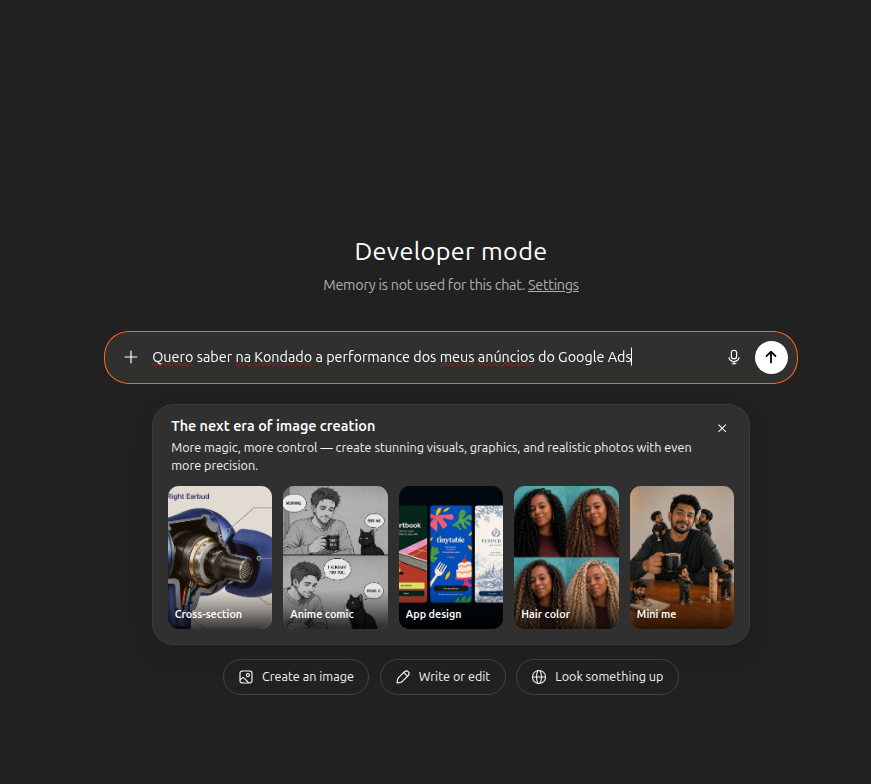 ChatGPT Developer mode chat with an orange-bordered input