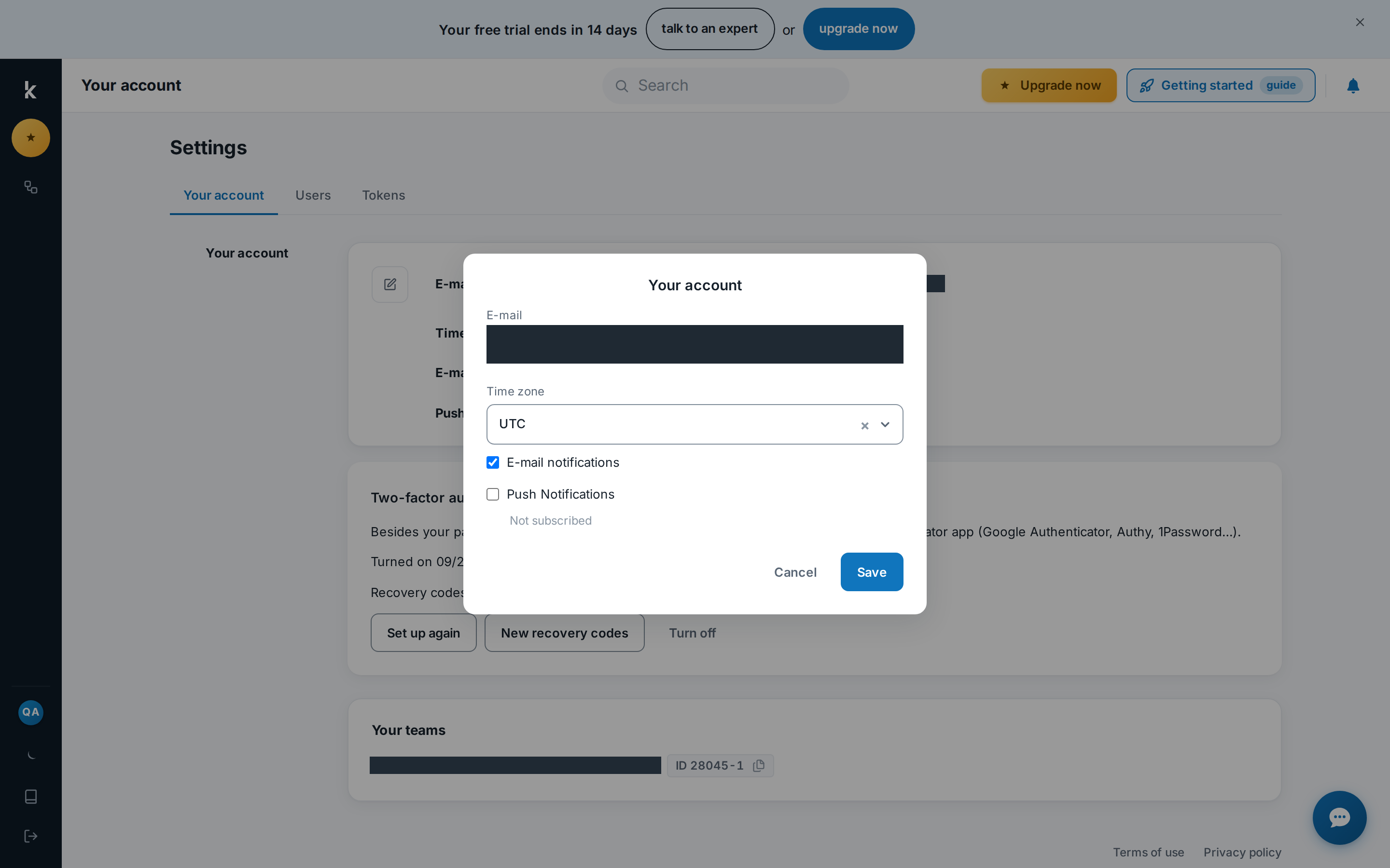 Your account edit window