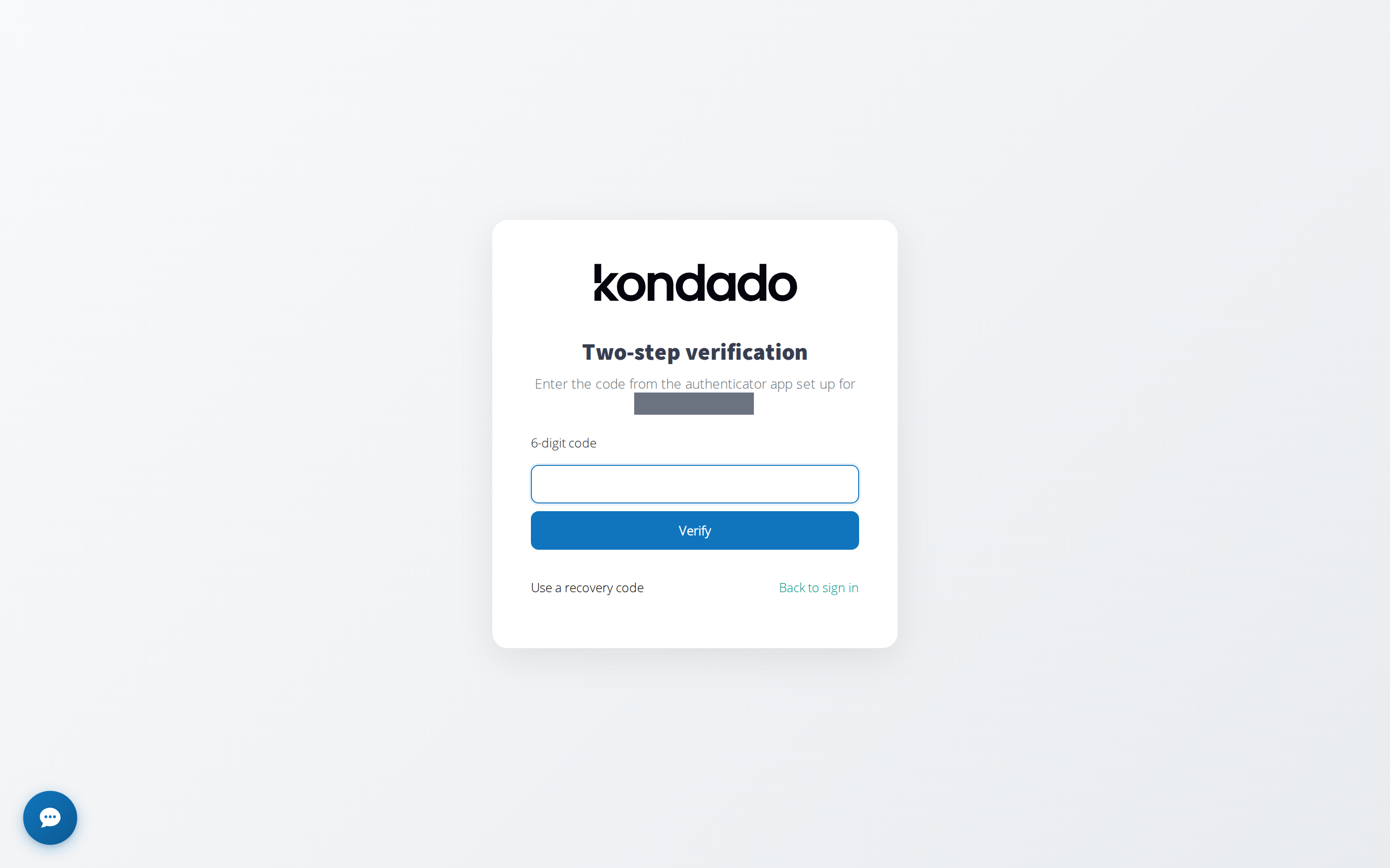 Two-step verification screen