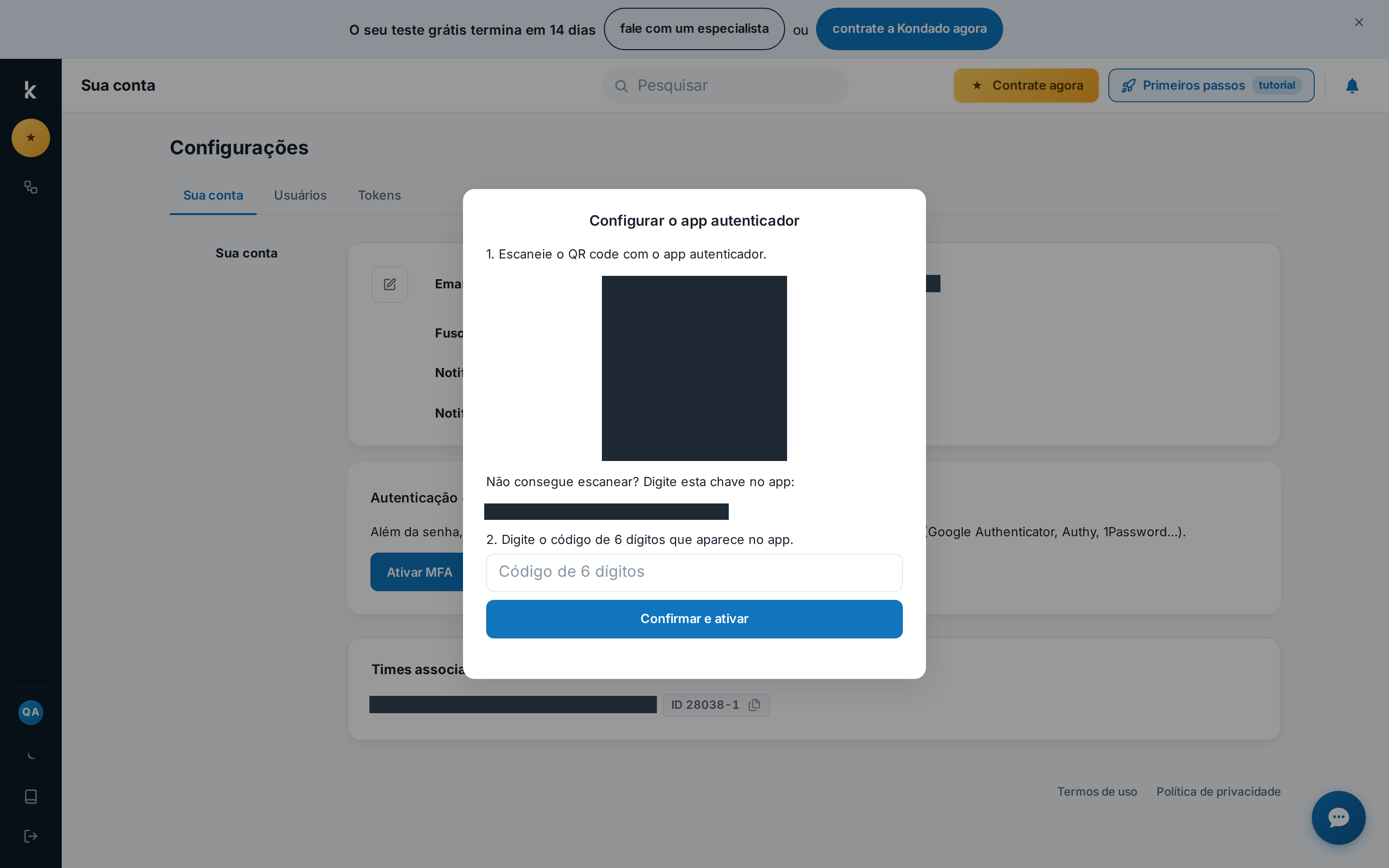 Modal Configurar o app autenticador