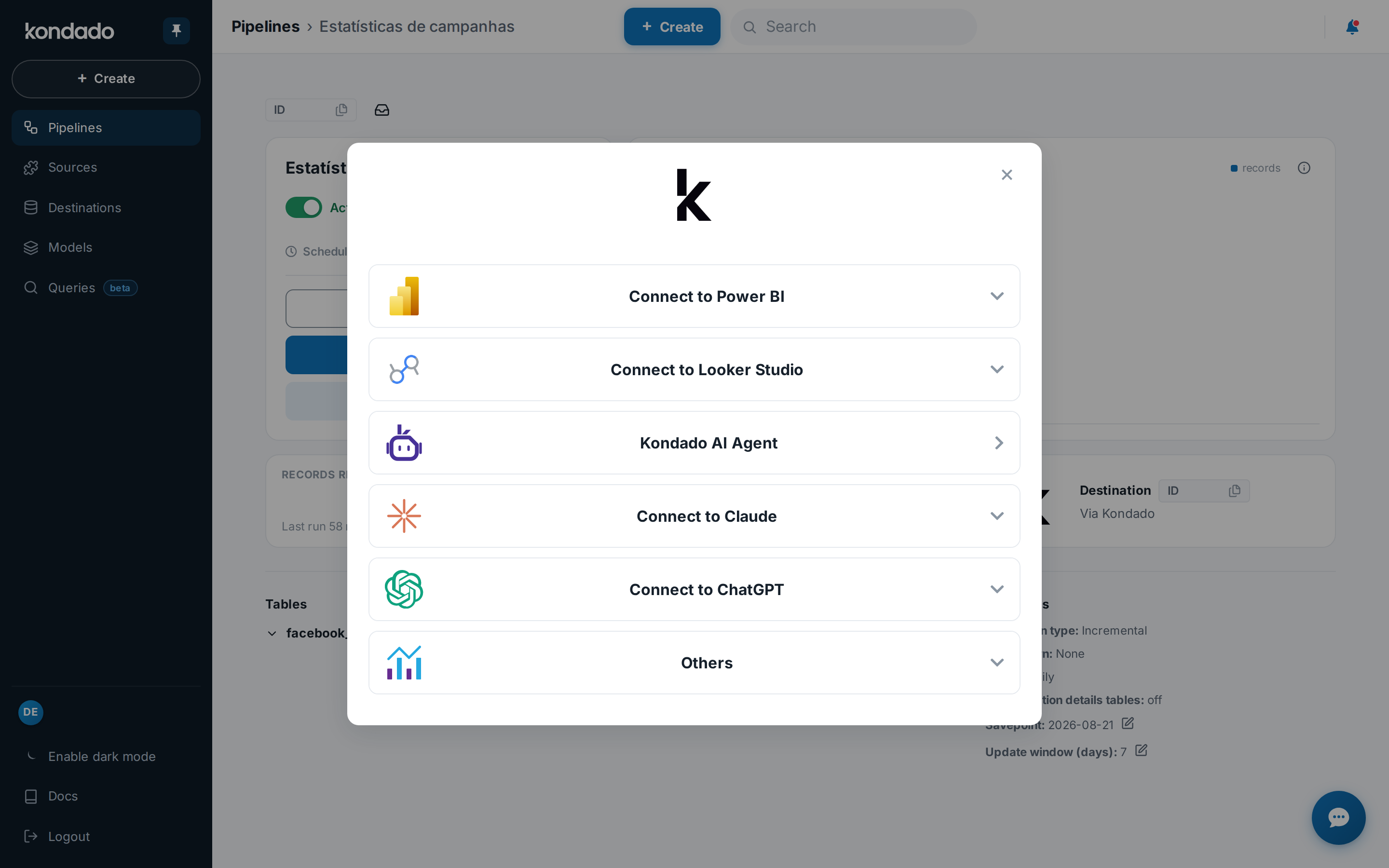 Screenshot of the View Data modal