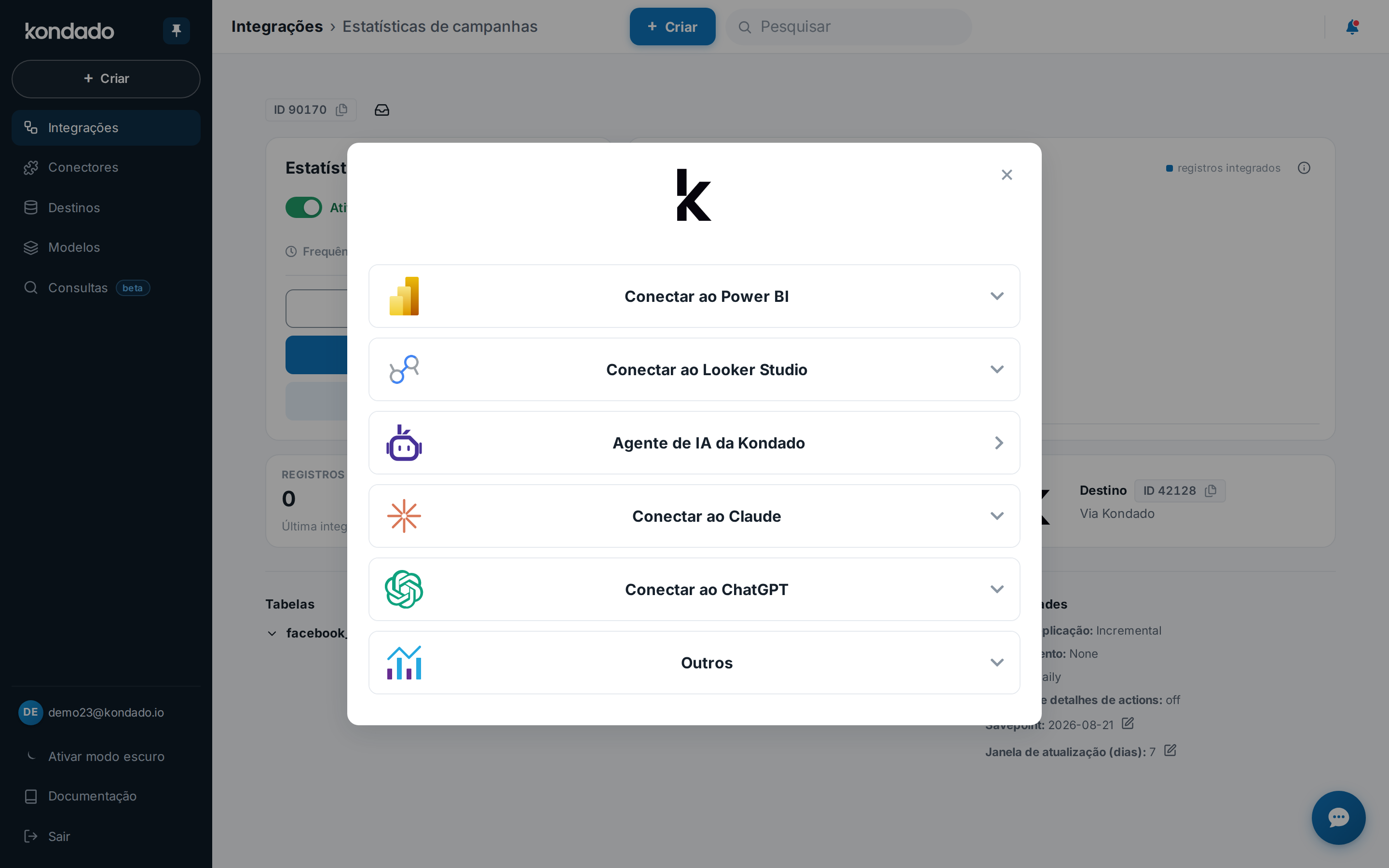Screenshot do modal Visualizar Dados