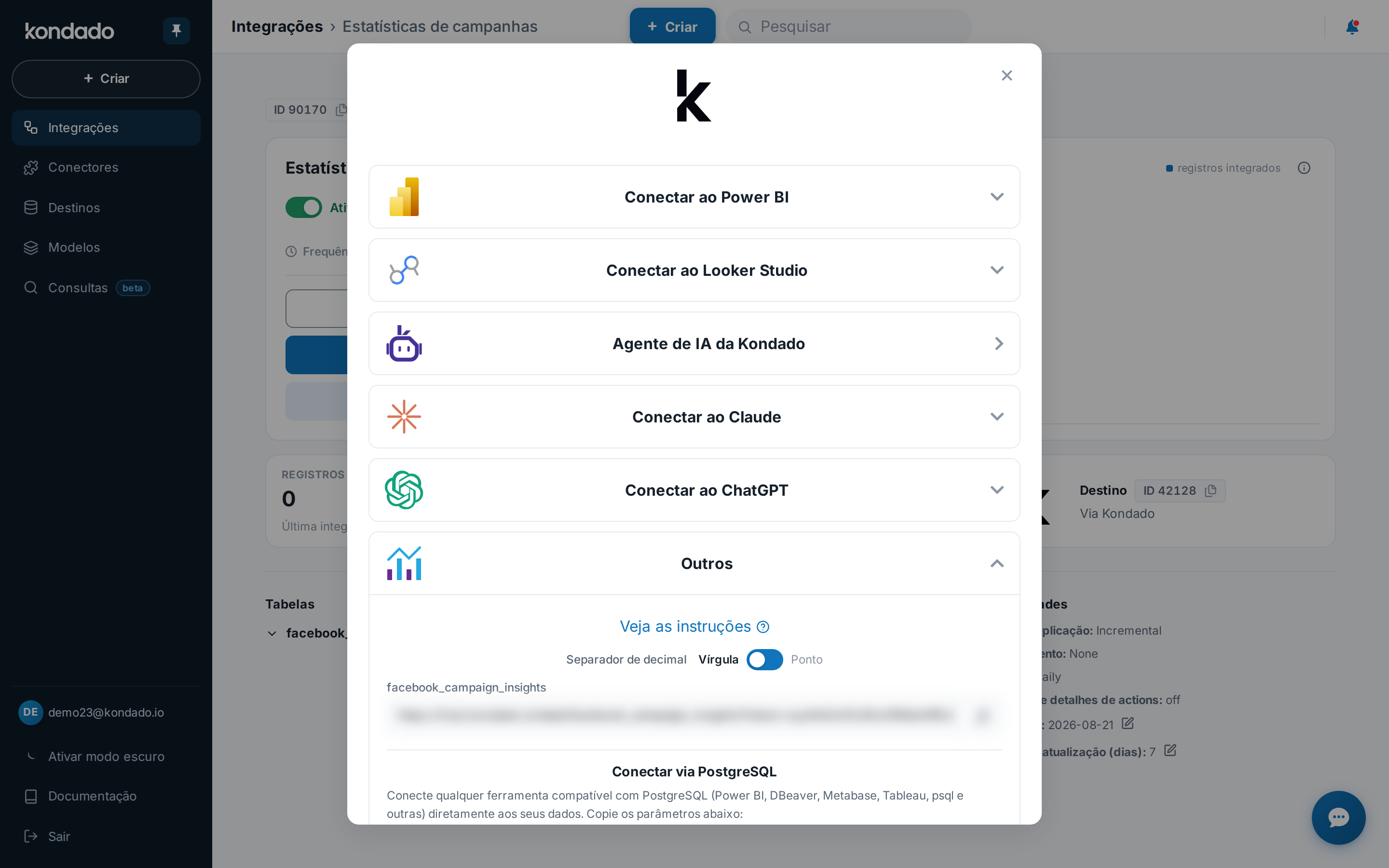 Screenshot do modal Visualizar Dados na Kondado