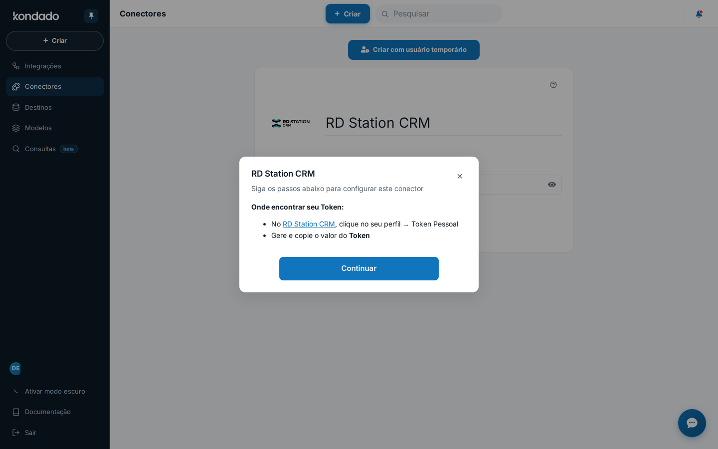 Instruções de configuração do conector RD Station CRM