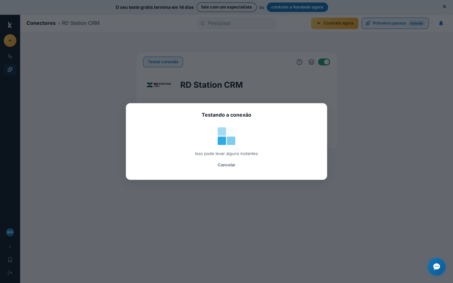 Teste de conexão em andamento