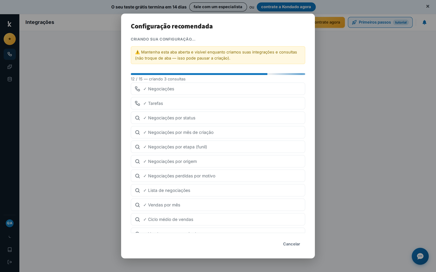 Criação automática de integração
