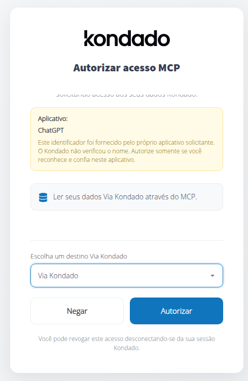 Authorize MCP access screen on app.kondado.com.br