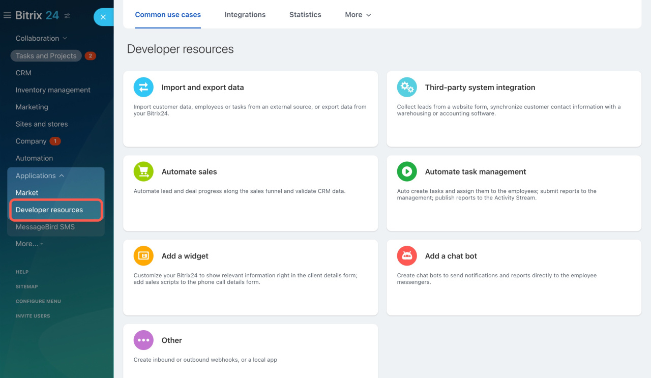 Bitrix - Applications > Developer resources