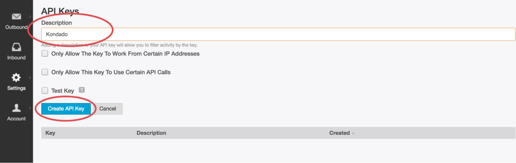Mandrill Create API Key