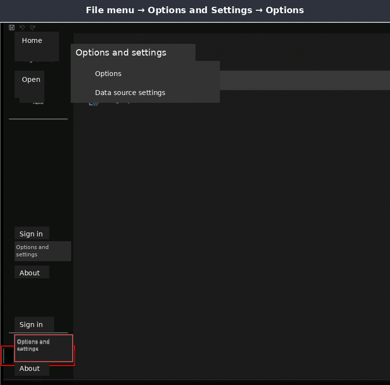 Power BI Options menu