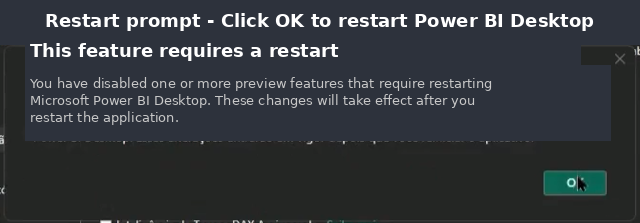 Power BI restart prompt